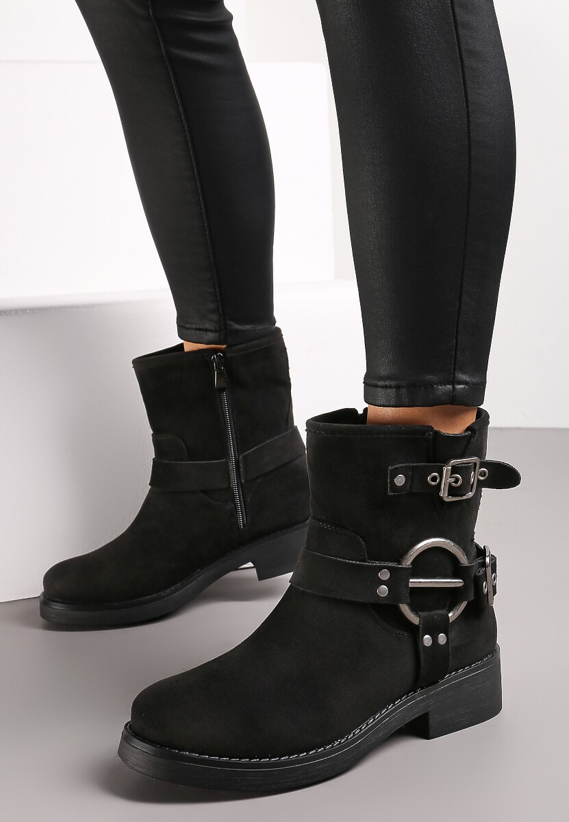 Czarne Botki Biker z Klamerkami Noli