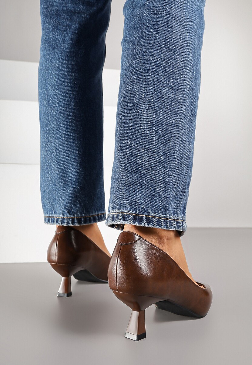 Jasnobrązowe Czółenka Vices na Kaczuszce ze Skórzaną Wkładką Elialie