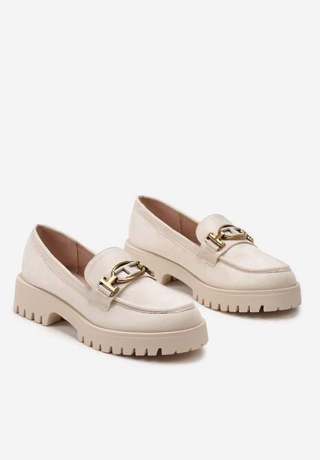 Beżowe Mokasyny z Imitacji Zamszu z Geometryczną Klamerką Echonesa