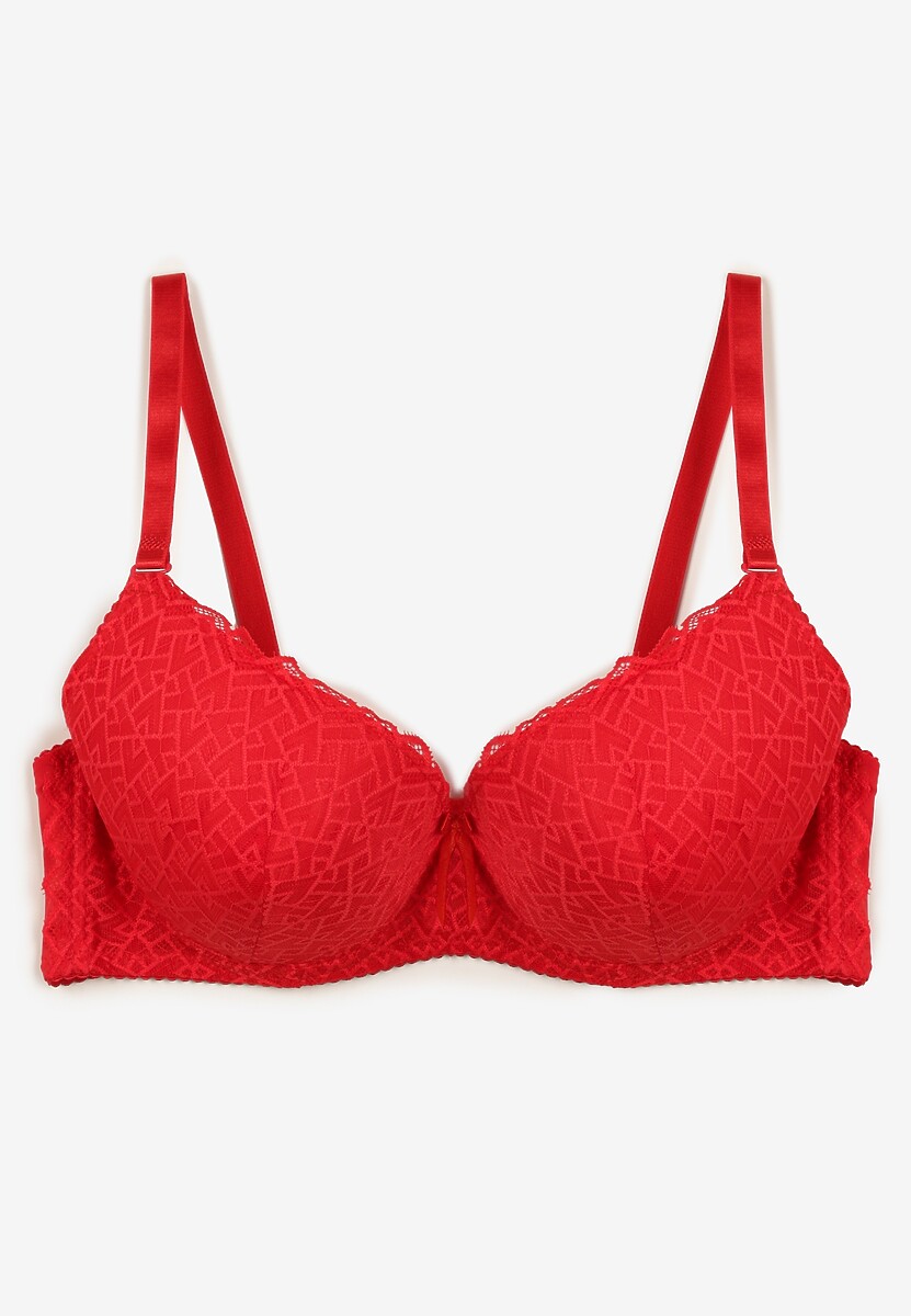 Czerwony Biustonosz Full Cup z Delikatnym Geometrycznym Wzorem Avatyra