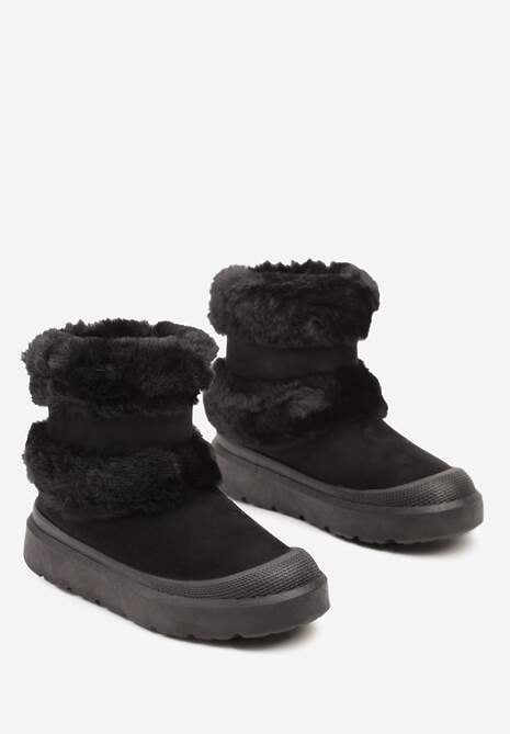 Czarne Śniegowce z Ekozamszu na Grubej Podeszwie z Futrzaną Wyściółką Emmizola