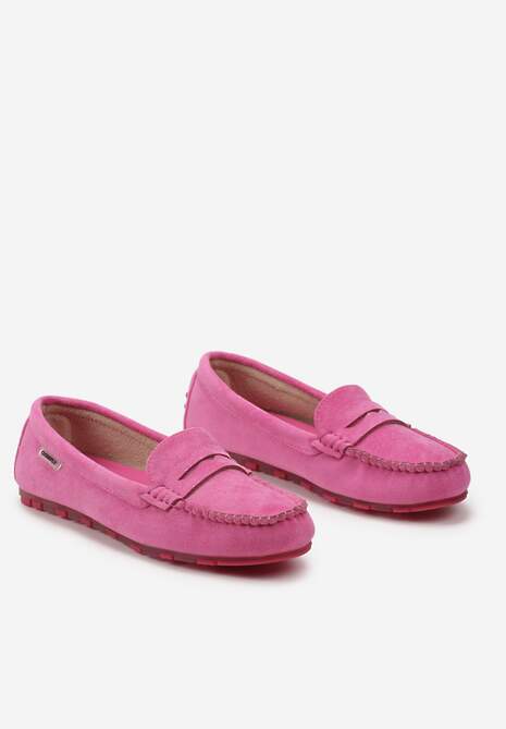 Różowe Płaskie Mokasyny o Klasycznym Fasonie z Przeszyciem Wenniva