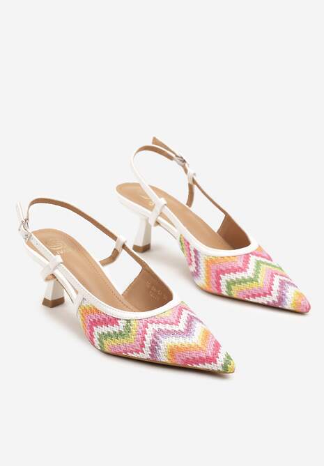 Biało-Różowe Plecione Sandały na Kaczuszce z Noskiem w Szpic Gonalith