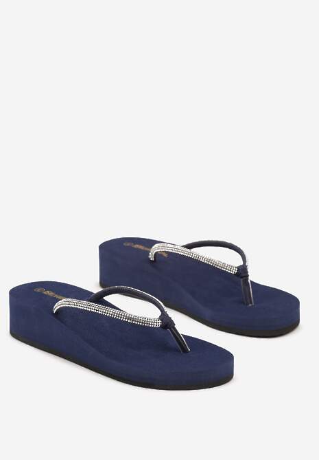 Granatowe Japonki Ozdobione Cyrkoniami na Koturnie Nelixia