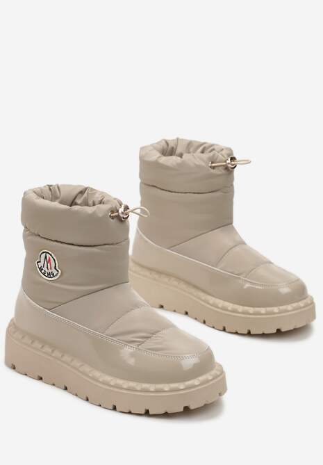 Ciemnobeżowe Krótkie Śniegowce na Platformie z Lakierowanymi Wstawkami Goddie