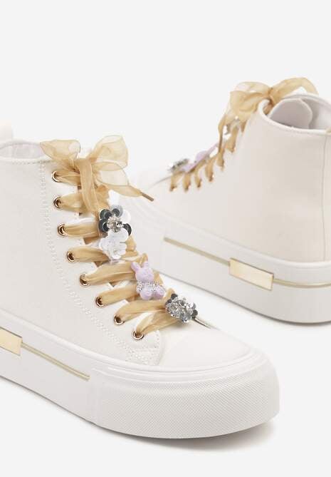 Białe Trampki na Platformie z Wysoką Cholewką Ozdobione Cyrkoniami Fenvisa