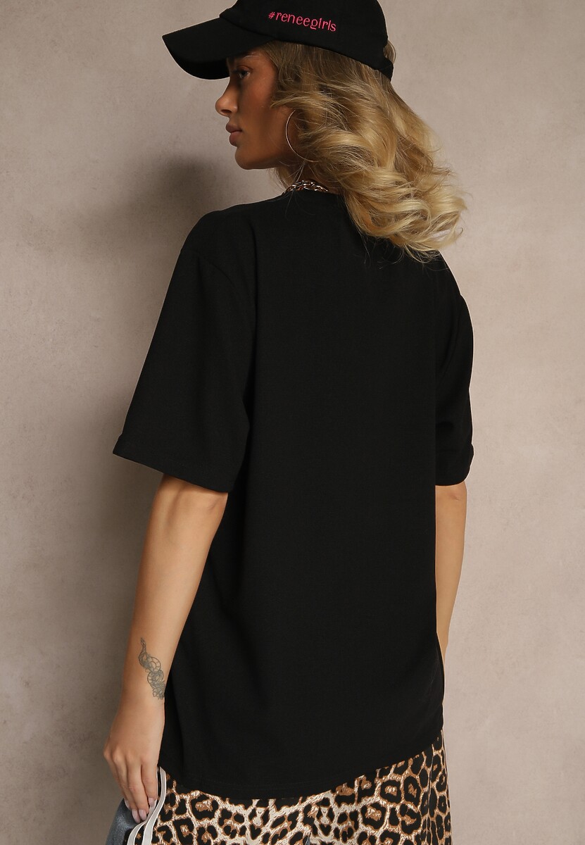 Czarna Bawełniana Koszulka T-shirt z Tłoczonym Napisem Lunorina