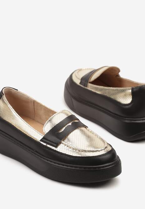 Czarne Skórzane Mokasyny na Platformie Meraviela