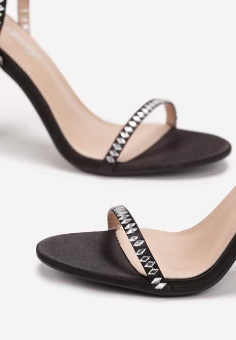 Czarne Sandały na Wysokiej Szpilce z Cyrkoniami Kalisa