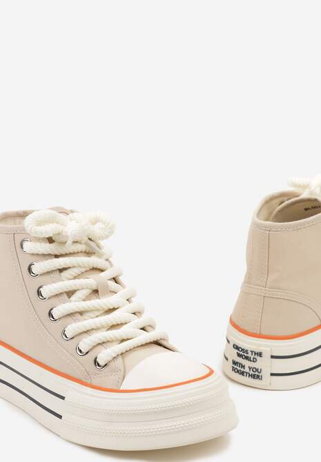 Beżowe Trampki na Platformie za Kostkę z Grubymi Sznurowadłami Effime