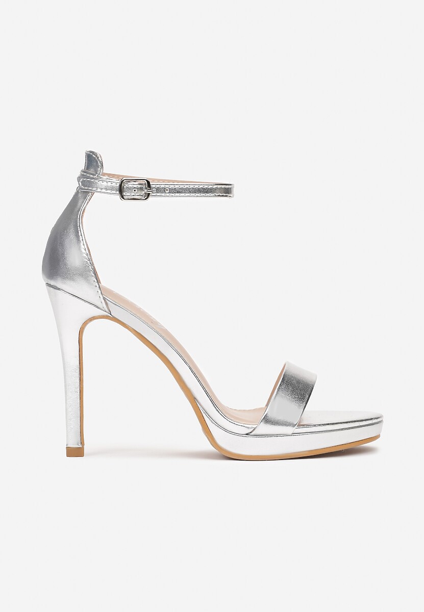Srebrne Eleganckie Sandały na Szpilce z Okrągłym Noskiem Yemaria
