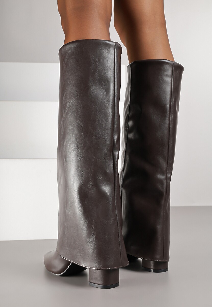 Ciemnobrązowe Kozaki Vices na Słupku w Stylu Kowbojek z Wywiniętą Cholewką Alorriva