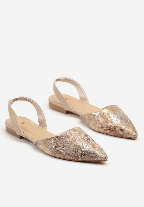 Beżowe Wężowe Sandały z Metalicznym Połyskiem na Wsuwanie Wenorea