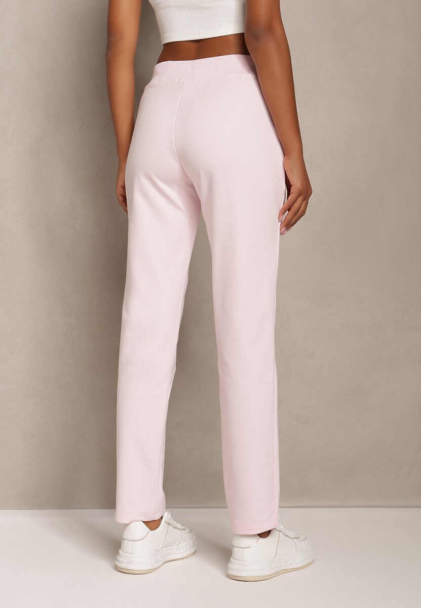 Różowe Proste Spodnie Dresowe z Satynową Tasiemką w Pasie Alnureta