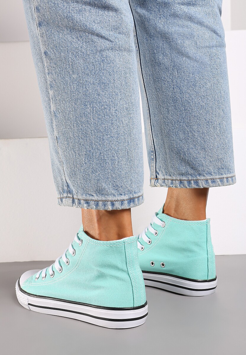 Jasnozielone Trampki na Płaskiej Podeszwie z Lamówką Vinys