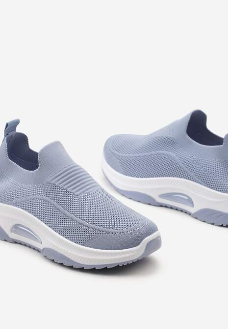 Niebieskie Casualowe Buty Sportowe na Grubszej Podeszwie Ozdobione Perforacją Fiovena