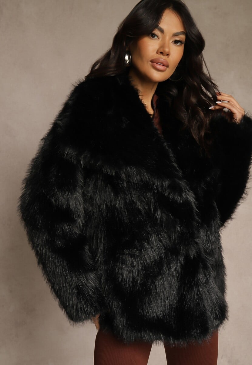 Biała Dwurzędowa Kurtka Futerko Oversize Nenalla