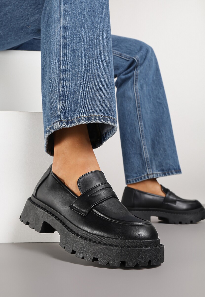 Czarne Wsuwane Mokasyny Vices na Platformie Dionela