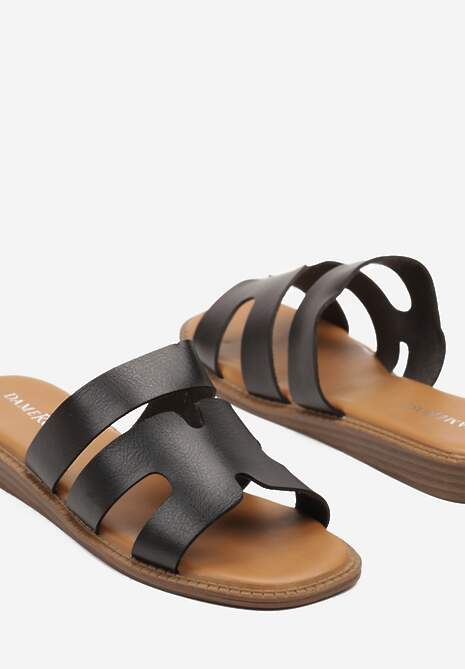 Czarne Wsuwane Klapki z Wycięciami Olialin