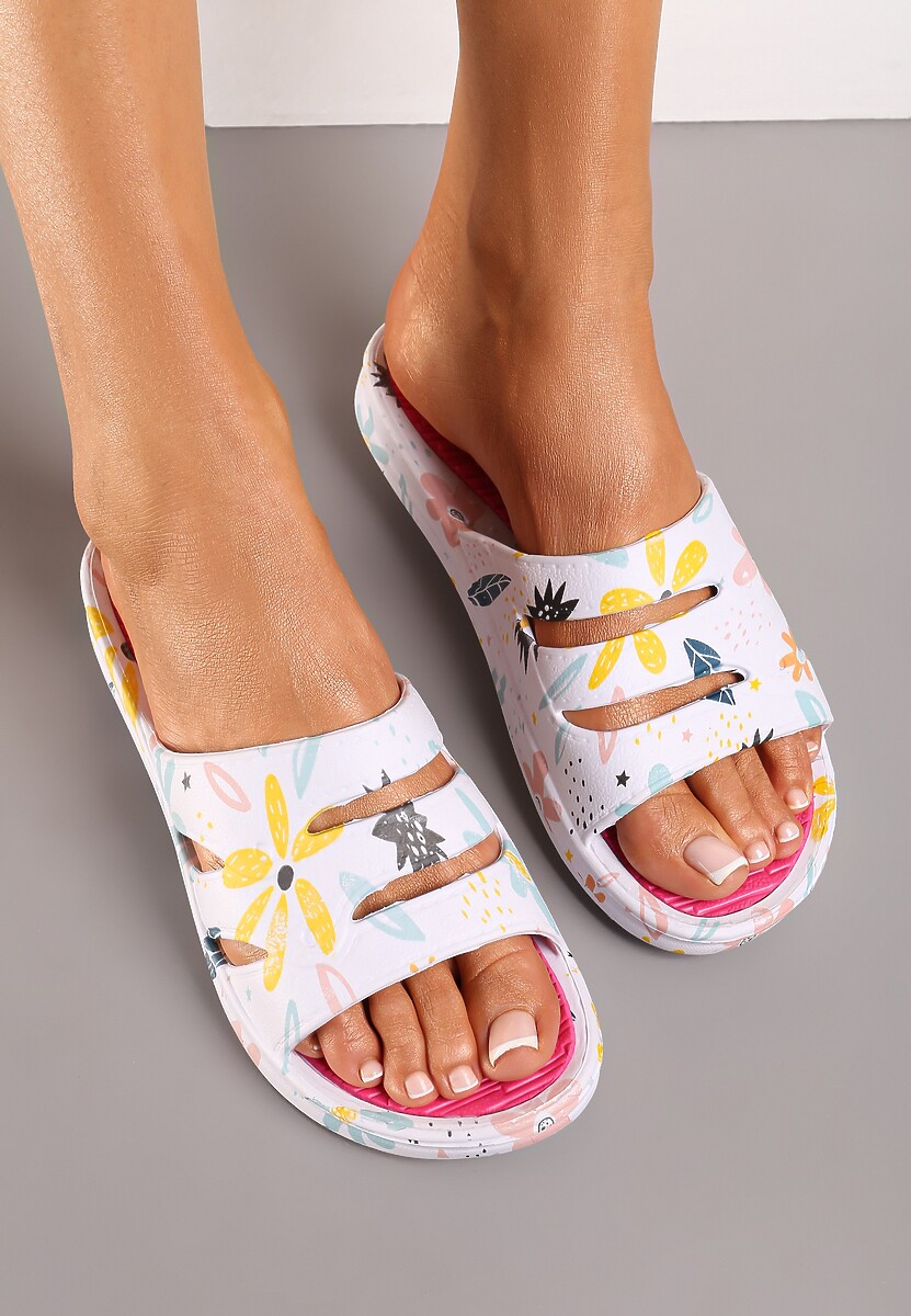 Biało-Różowe Piankowe Klapki w Kwiatowy Print Rosafern