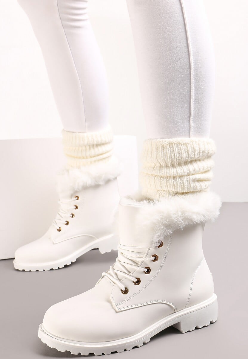 Białe Ocieplone Botki Trapery z Futerkiem Wokół Cholewki Atuval