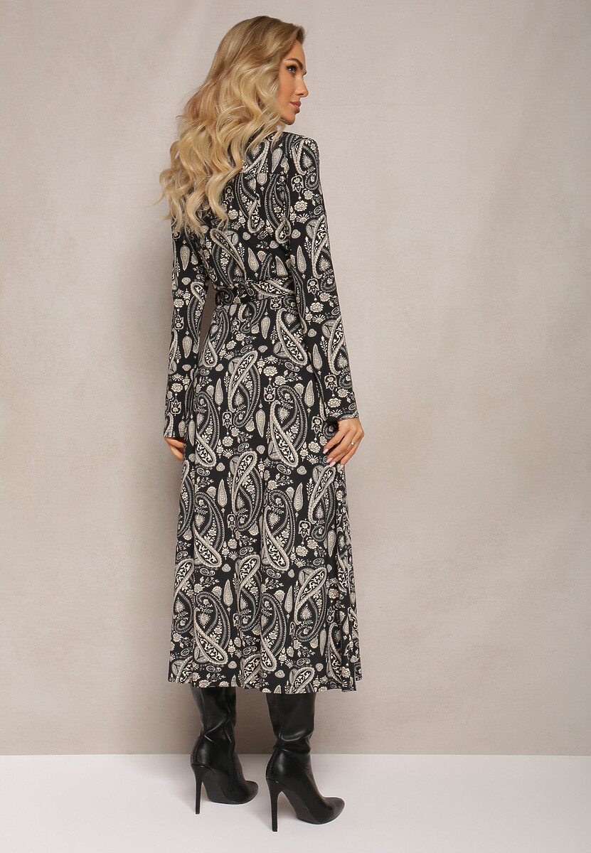 Czarna Koszulowa Sukienka Maxi we Wzór Paisley Asuve