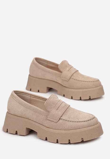 Beżowe Mokasyny na Grubej Podeszwie z Protektorem Misal