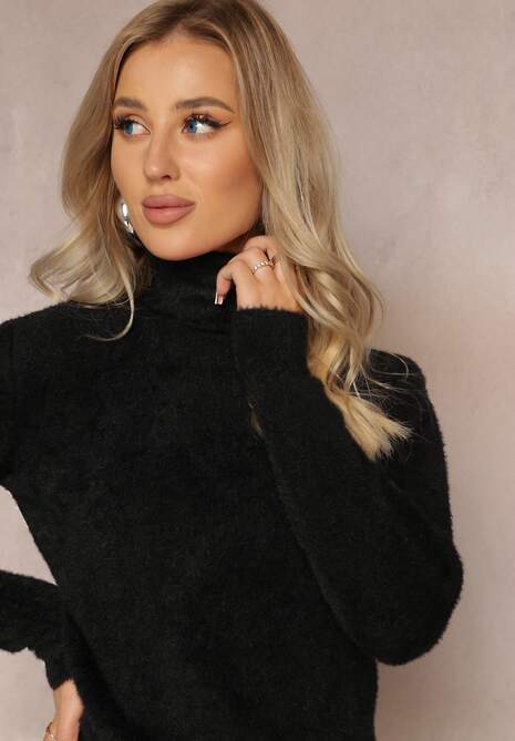 Czarny Golf Wełniany Długi Lezura