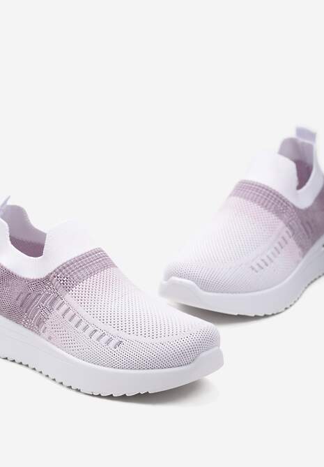 Biało-Fioletowe Buty Sportowe z Nadrukiem Obmre i Skarpetkową Cholewką Erinevia