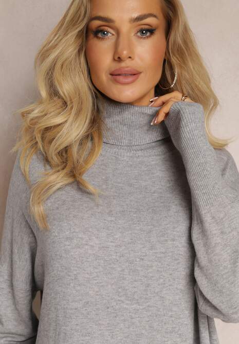 Szara Sukienka Sweterkowa o Pudełkowym Fasonie Horrene