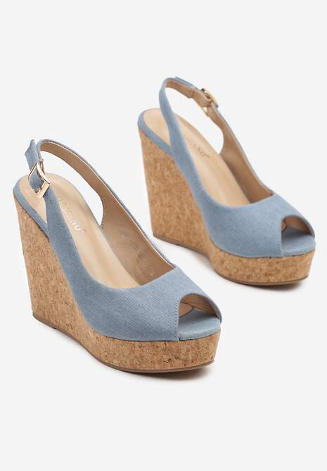 Niebieskie Sandały na Korkowej Platformie i Koturnie Valirens