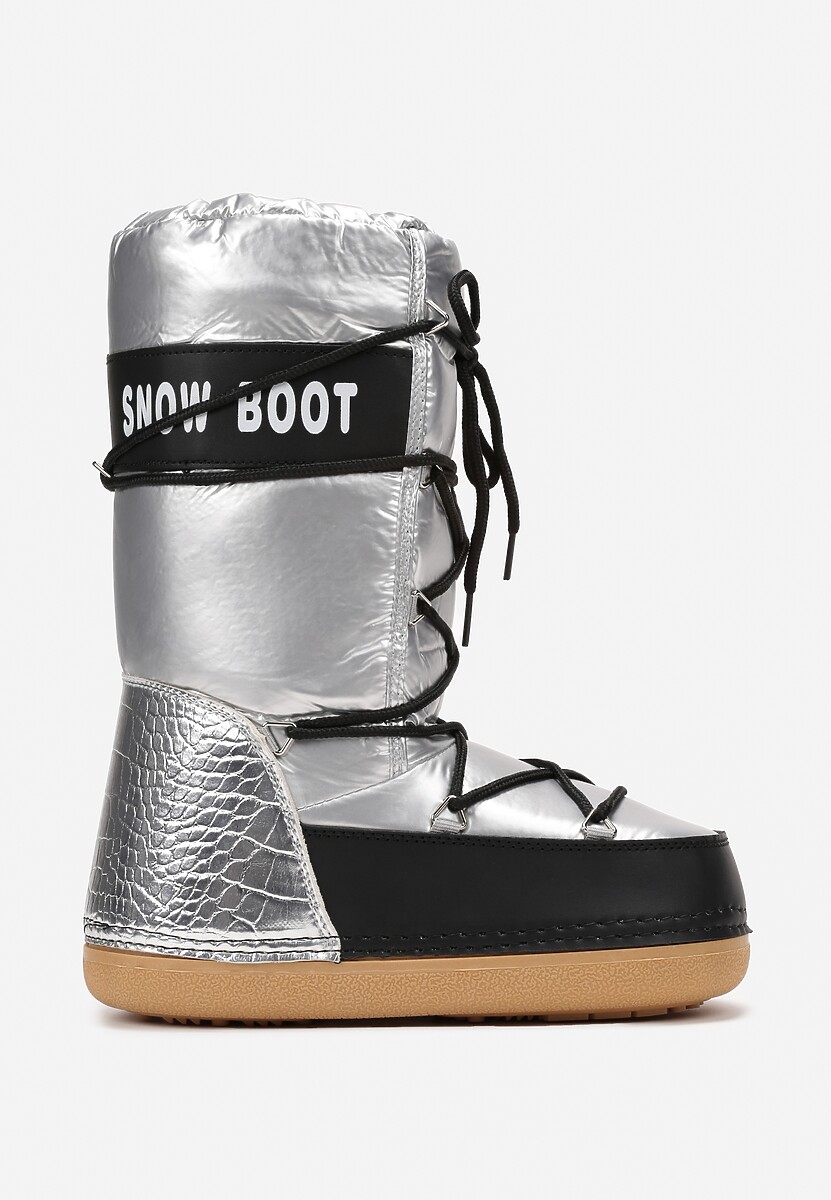 Srebrne Wsuwane Śniegowce na Platformie z Wiązaniem i Ozdobną Taśmą Gorgona