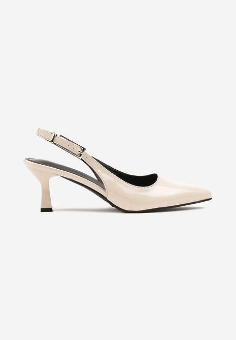 Beżowe Sandały Slingback na Kaczuszce z Lakierowanym Wykończeniem Annive