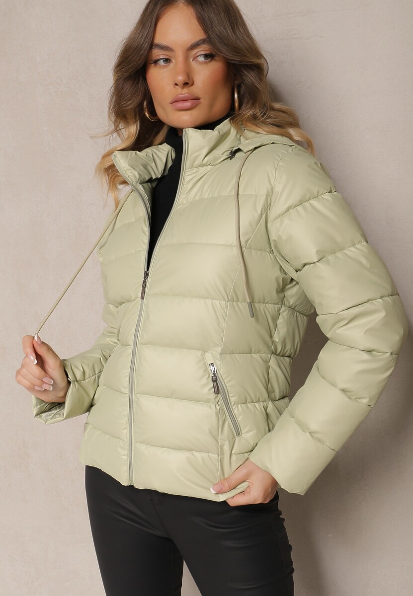 Złota Kurtka z Odpinanym Kapturem i Pikowanym Przeszyciem Sintheia