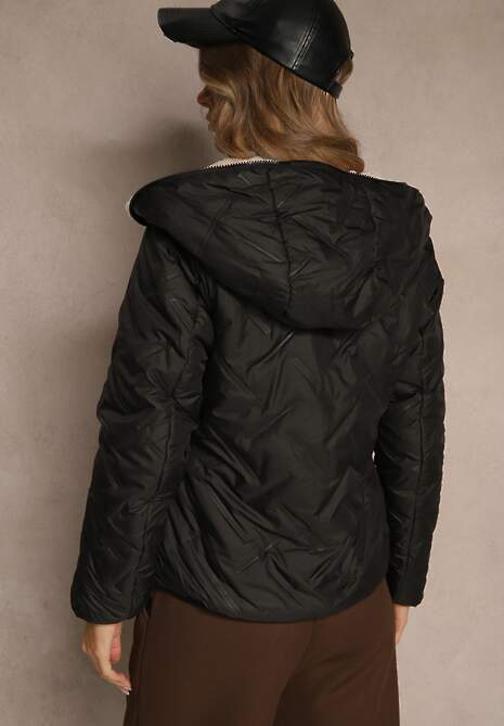 Czarno-Beżowa Dwustronna Kurtka z Pikowanymi Przeszyciami i Kapturem Tianessa