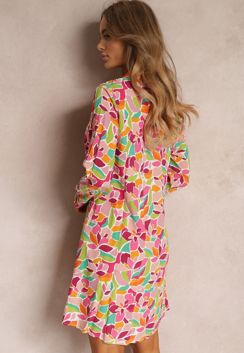 Różowa Sukienka Koszulowa w Mozaikowy Wzór Haphne
