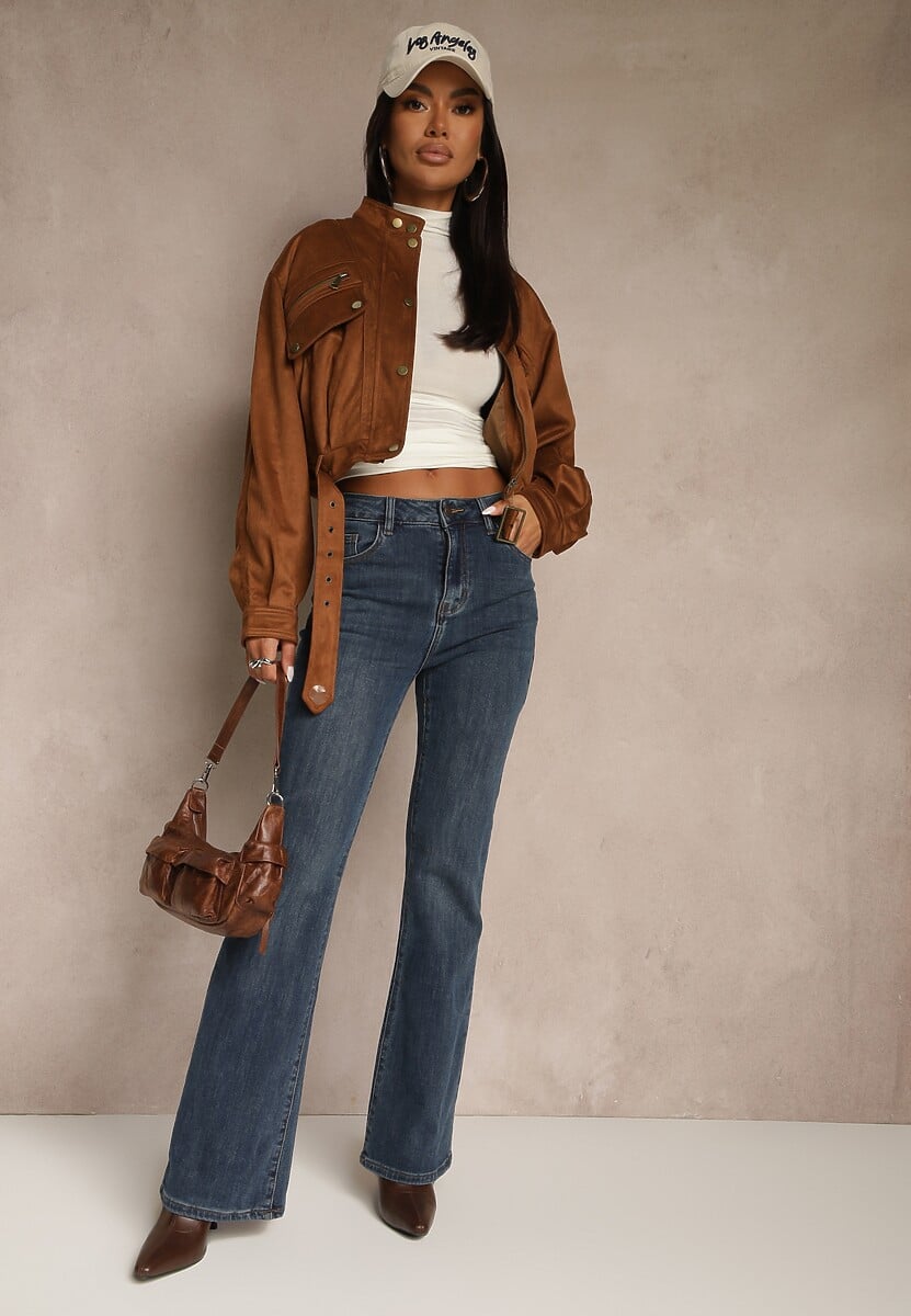 Niebieskie Jeansy z Domieszką Wiskozy o Kroju Flare High Waist Alendria