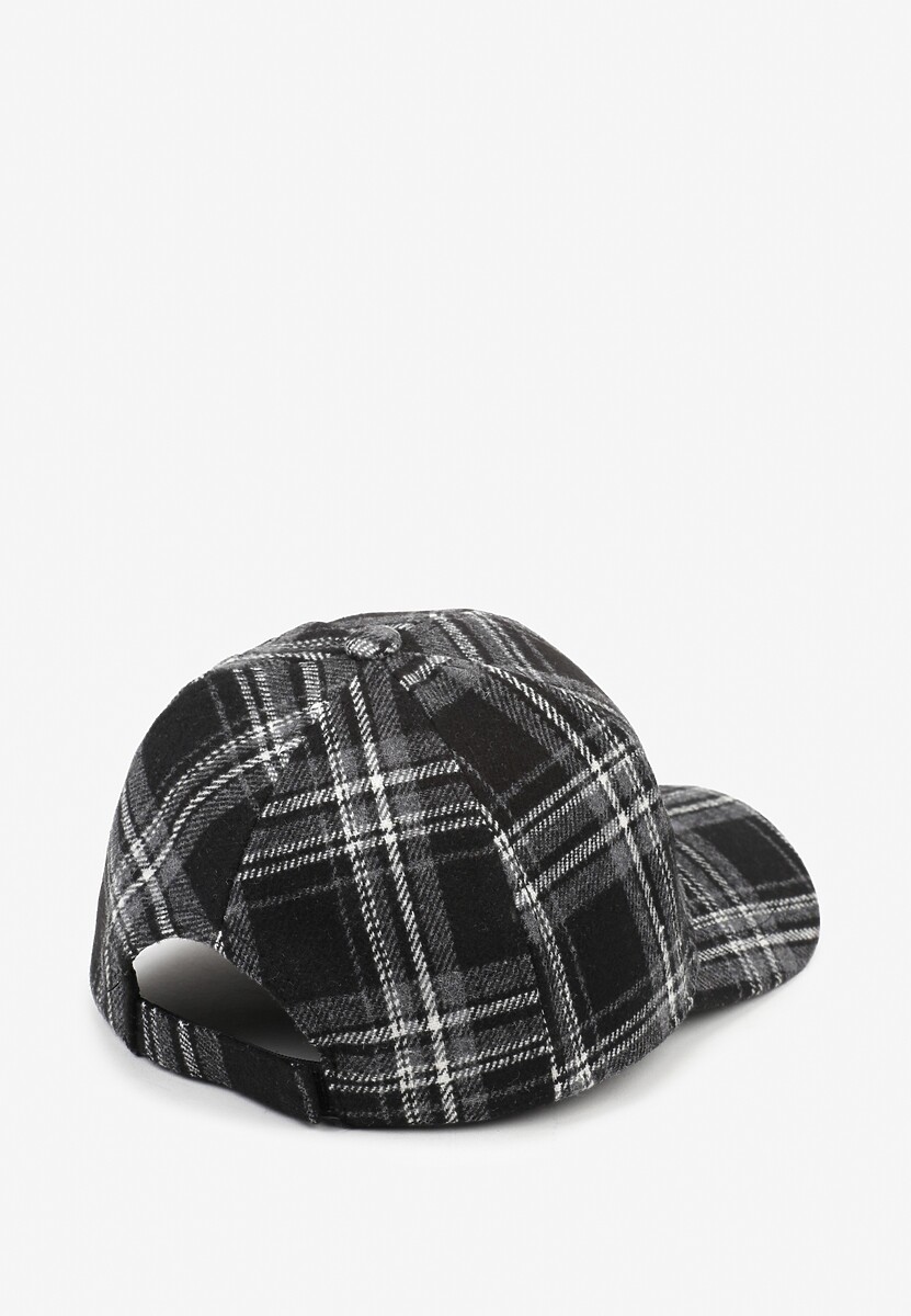 Czarna Czapka z Daszkiem Zdobiona Printem w Kratę Venilara