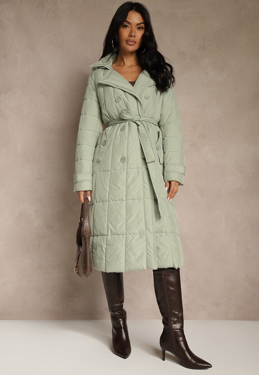 Jasnozielona Kurtka Pikowana z Paskiem Yeclu