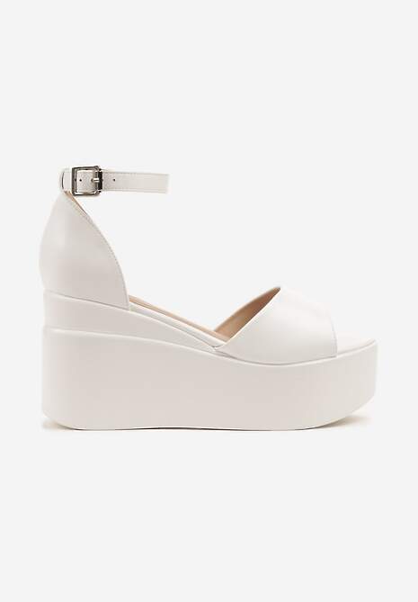 Białe Sandały na Koturnie z Paskiem z Klamerką Palinorea