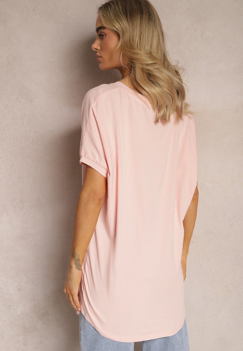 Różowy T-shirt Oversize o Przedłużonym Kroju Echinopa