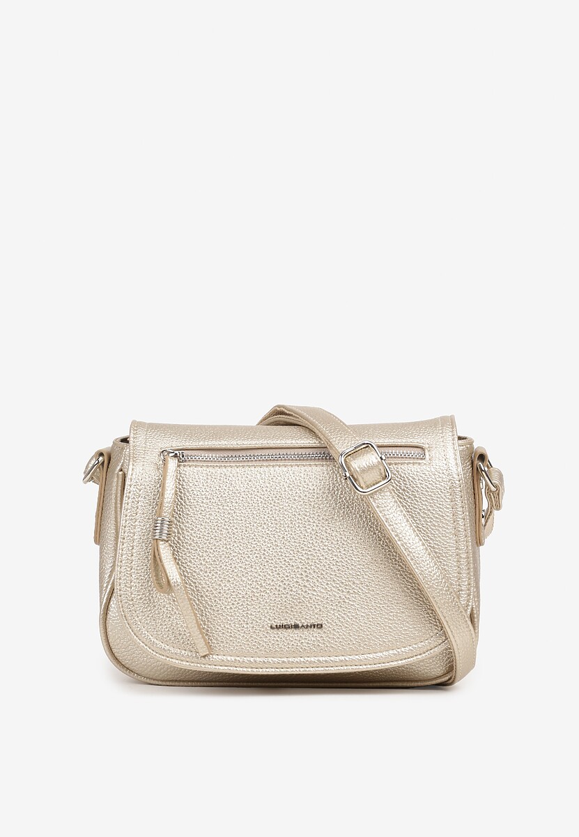 Złota Torebka Listonoszka Mała z Zapięciem na Klapę i Srebrnym Wykończeniem Tunistia