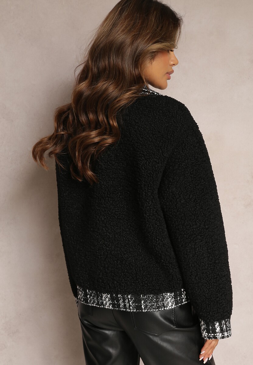 Czarna Kurtka Oversize z Futerka Baranek Lesova