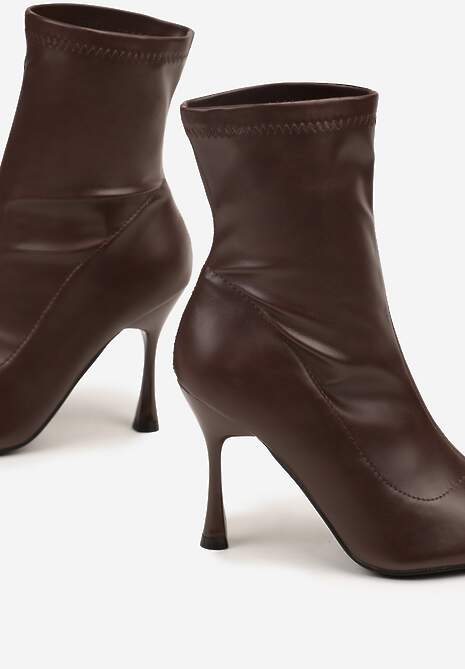 Brązowe Elastyczne Botki Vices na Klepsydrowym Obcasie Noraye