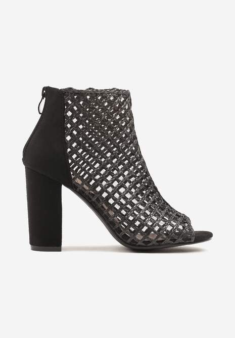 Czarne Siateczkowe Botki Vices na Słupku Sovhira