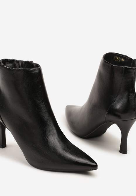 Czarne Klasyczne Botki na Obcasie Typu Szpilka ze Szpiczastym Noskiem Falonea