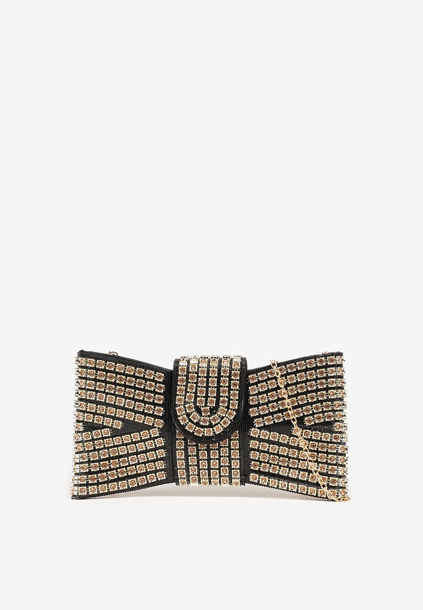 Czarna Torebka Kopertówka Kokarda Vices Ozdobiona Cyrkoniami Deranne