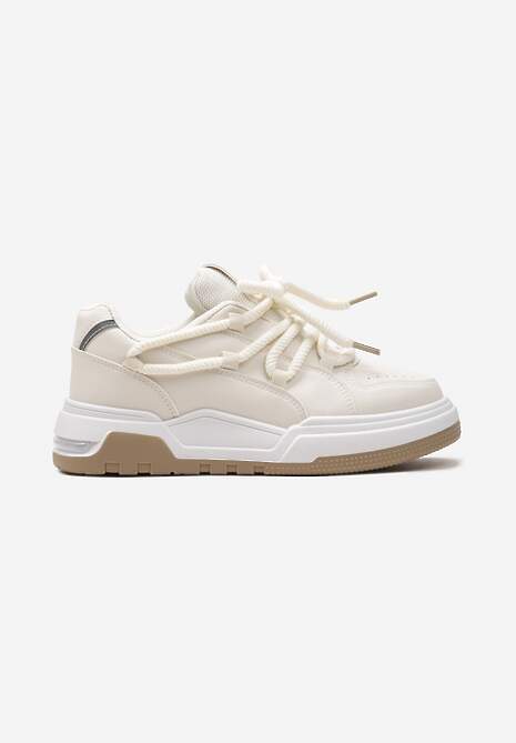 Beżowe Sneakersy z Szerokimi Ozdobnymi Sznurówkami Naale