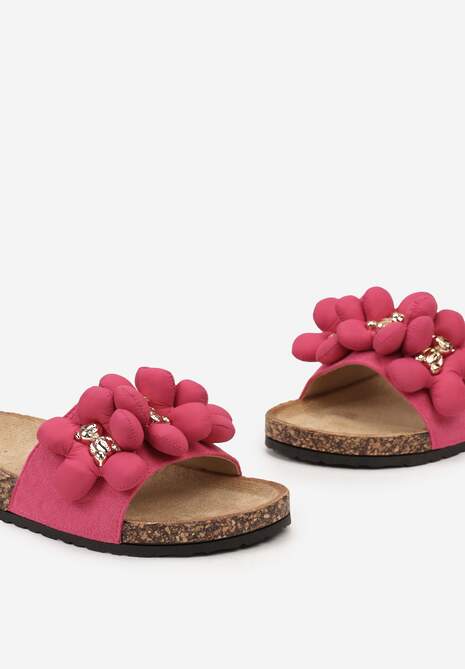 Fuksjowe Klapki ze Złotymi Misiami i Kwiatkami na Profilowanej Podeszwie Isaralle