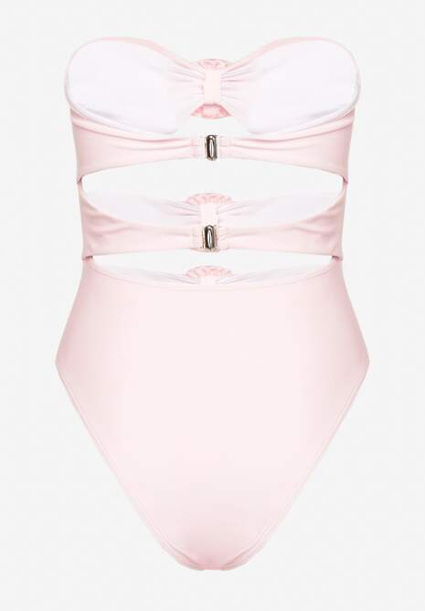 Różowy Strój Kąpielowy Jednoczęściowy Bez Ramiączek z Aplikacją Kwiatu Nansilah